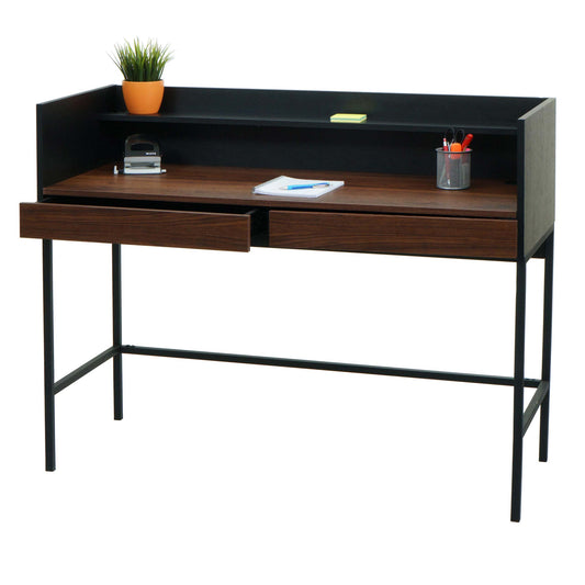Bureau MCW-J79, bureau computer bureau werktafel, lade 120x50cm hout metaal ~ walnoot look