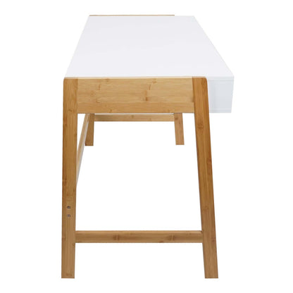 Bureau MCW-K12, bureau computerbureau werktafel, lade, bamboe 76x115x58cm ~ wit