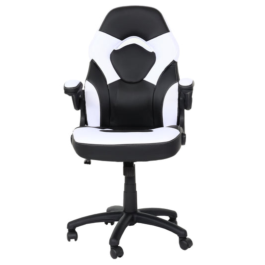 Bureaustoel MCW-K13, draaistoel gamestoel, ergonomisch, verstelbare armleuning, kunstleer ~ zwart-wit