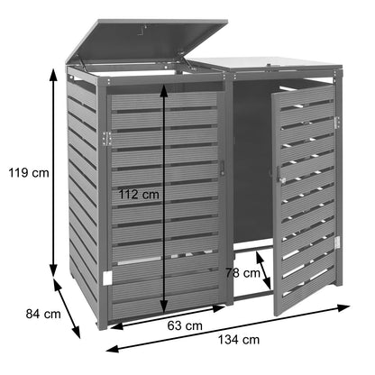2 afvalemmerbehuizing MCW-K14, afvalemmerbox, 119x134x84cm WPC roestvrij staal 78kg ~ walnoot houtlook