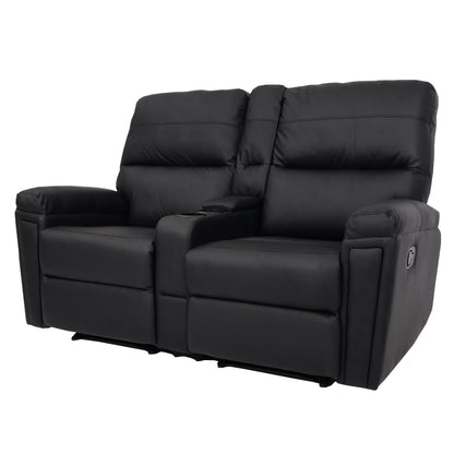 2-zits bioscoopfauteuil MCW-K17, relaxfauteuil TV fauteuil bank, Nosag vering bekerhouder compartiment ~ kunstleder zwart