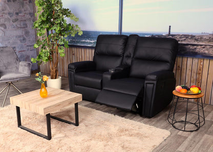 2-zits bioscoopfauteuil MCW-K17, relaxfauteuil TV fauteuil bank, Nosag vering bekerhouder compartiment ~ kunstleder zwart