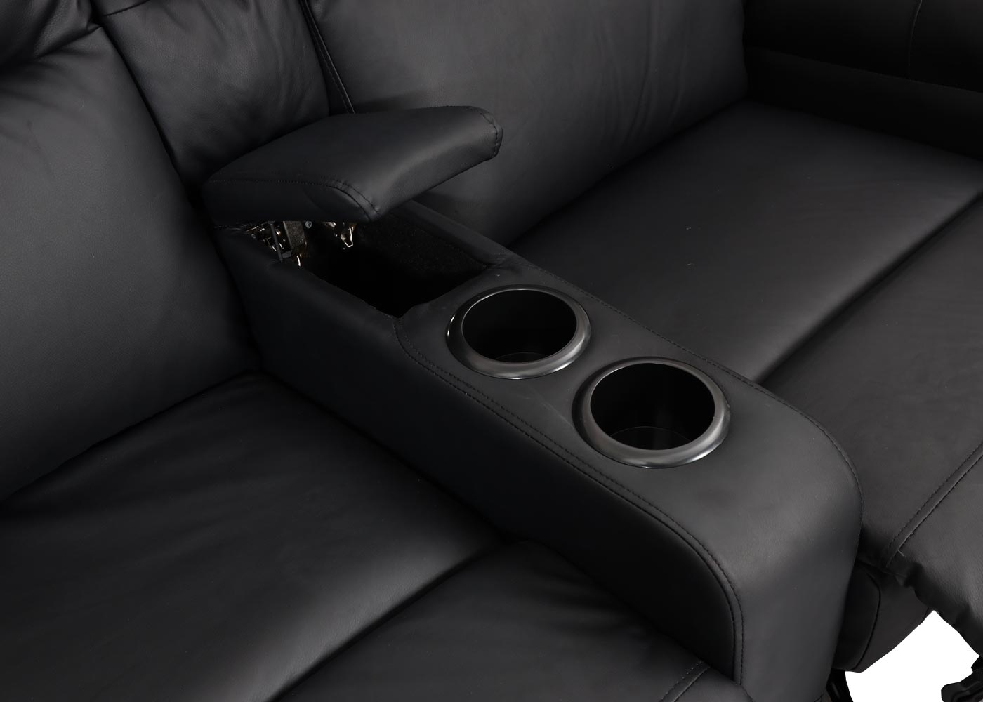 2-zits bioscoopfauteuil MCW-K17, relaxfauteuil TV fauteuil bank, Nosag vering bekerhouder compartiment ~ kunstleder zwart