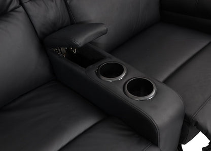2-zits bioscoopfauteuil MCW-K17, relaxfauteuil TV fauteuil bank, Nosag vering bekerhouder compartiment ~ kunstleder zwart