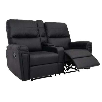 2-zits bioscoopfauteuil MCW-K17, relaxfauteuil TV fauteuil bank, Nosag vering bekerhouder compartiment ~ kunstleder zwart