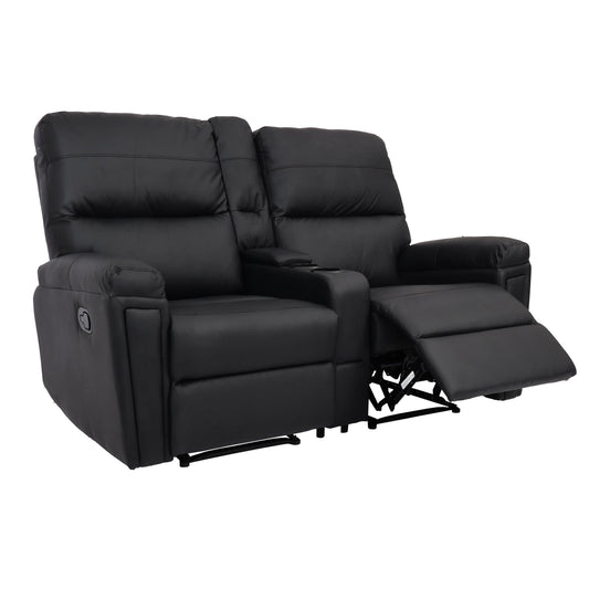 2-zits bioscoopfauteuil MCW-K17, relaxfauteuil TV fauteuil bank, Nosag vering bekerhouder compartiment ~ kunstleder zwart
