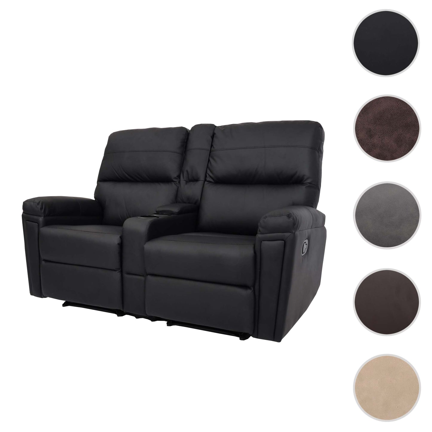 2-zits bioscoopfauteuil MCW-K17, relaxfauteuil TV fauteuil bank, Nosag vering bekerhouder compartiment ~ kunstleder zwart