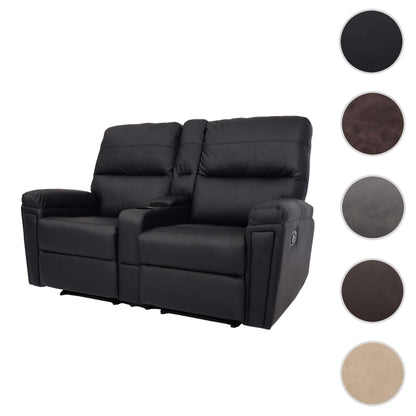 2-zits bioscoopfauteuil MCW-K17, relaxfauteuil TV fauteuil bank, Nosag vering bekerhouder compartiment ~ kunstleder zwart