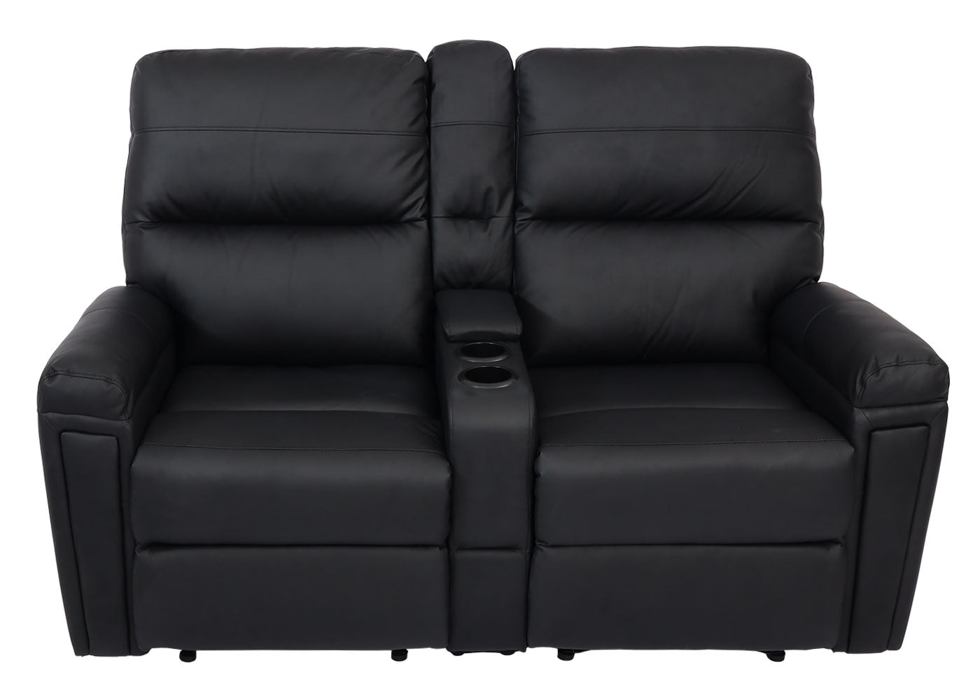 2-zits bioscoopfauteuil MCW-K17, relaxfauteuil TV fauteuil bank, Nosag vering bekerhouder compartiment ~ kunstleder zwart