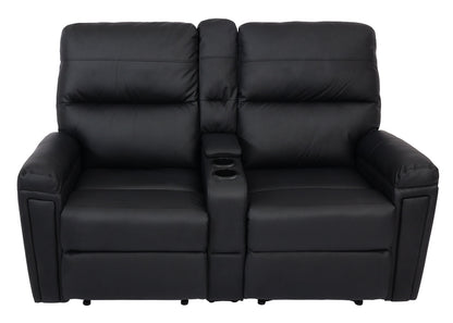2-zits bioscoopfauteuil MCW-K17, relaxfauteuil TV fauteuil bank, Nosag vering bekerhouder compartiment ~ kunstleder zwart