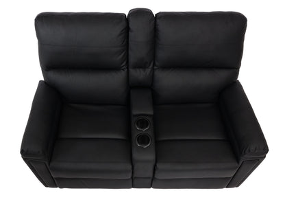 2-zits bioscoopfauteuil MCW-K17, relaxfauteuil TV fauteuil bank, Nosag vering bekerhouder compartiment ~ kunstleder zwart