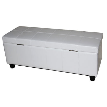 Opbergkist bank Kriens, leer + kunstleer, 112x45x45cm MVG-gecertificeerd ~ wit