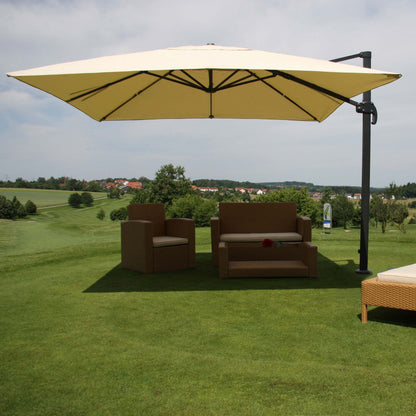 Zweefparasol MCW-A96, parasol, 3x4m (Ø5m) polyester/aluminium 26kg ~ crème zonder voet, draaibaar