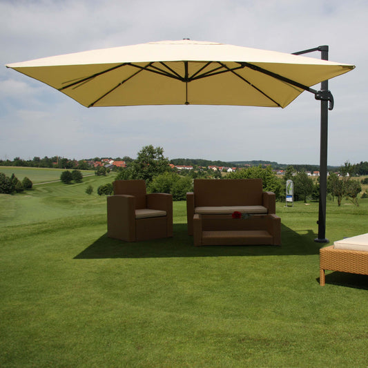 Zweefparasol MCW-A96, parasol, 3x4m (Ø5m) polyester/aluminium 26kg ~ crème zonder voet, draaibaar