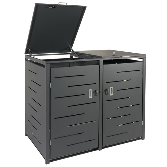 2-bakken deksel MCW-E83, vuilnisbak deksel, uitschuifbaar 117x131x80cm ~ antraciet, staal 54kg