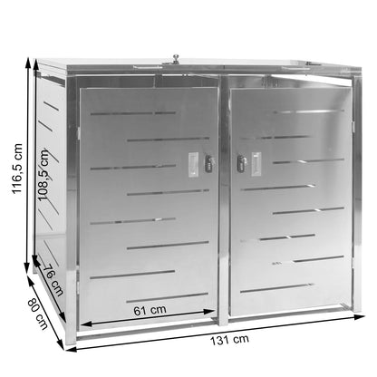 2-bakken deksel voor vuilnisbak MCW-E83, deksel voor vuilnisbak, uitbreidbaar 117x131x80cm ~ roestvrij staal 48kg