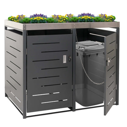 2-bakken deksel MCW-H40, afvalbak, plantenbak roestvrij staal-metaal combinatie 54kg 125x134x84cm uitbreidbaar