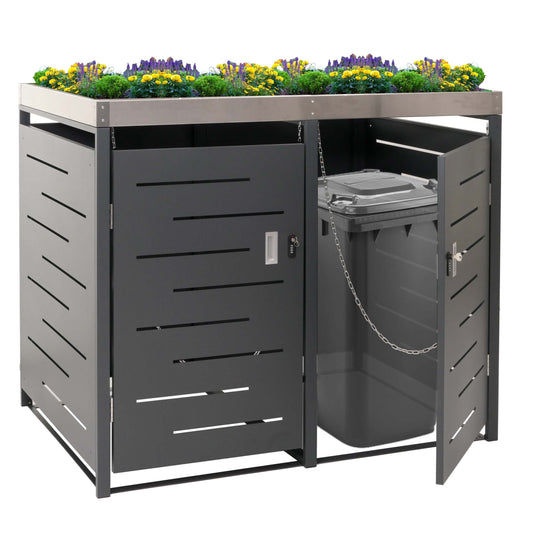 2-bakken deksel MCW-H40, afvalbak, plantenbak roestvrij staal-metaal combinatie 54kg 125x134x84cm uitbreidbaar