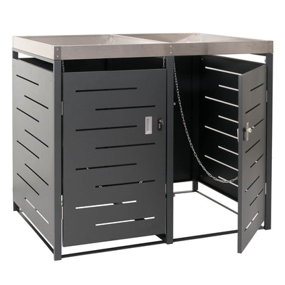 2-bakken deksel MCW-H40, afvalbak, plantenbak roestvrij staal-metaal combinatie 54kg 125x134x84cm uitbreidbaar