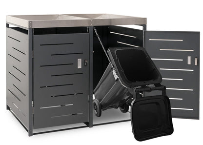 2-bakken deksel MCW-H40, afvalbak, plantenbak roestvrij staal-metaal combinatie 54kg 125x134x84cm uitbreidbaar