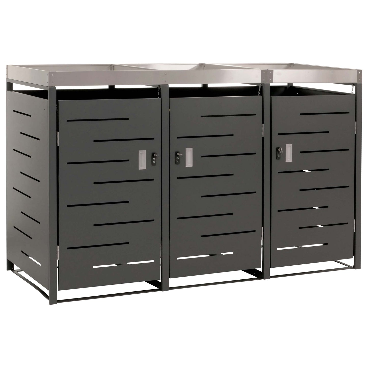 3-bakken kast MCW-H40, afvalbak, plantenbak roestvrij staal-metaal combinatie 78kg 125x198x84cm uitbreidbaar
