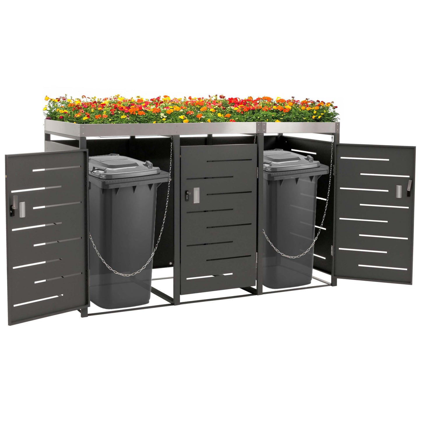 3-bakken kast MCW-H40, afvalbak, plantenbak roestvrij staal-metaal combinatie 78kg 125x198x84cm uitbreidbaar