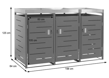 3-bakken kast MCW-H40, afvalbak, plantenbak roestvrij staal-metaal combinatie 78kg 125x198x84cm uitbreidbaar