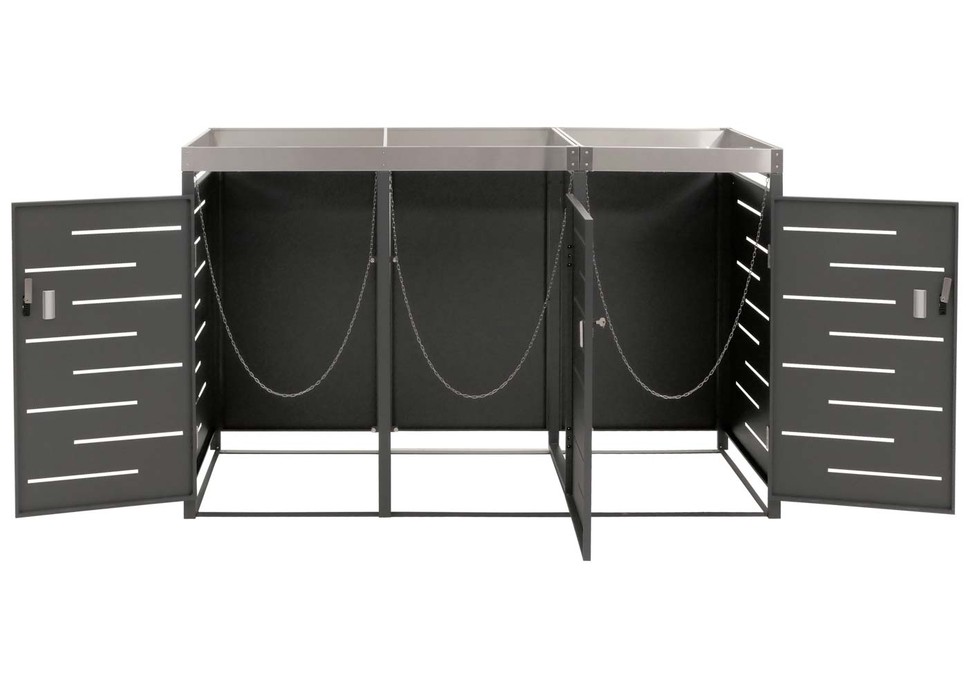 3-bakken kast MCW-H40, afvalbak, plantenbak roestvrij staal-metaal combinatie 78kg 125x198x84cm uitbreidbaar