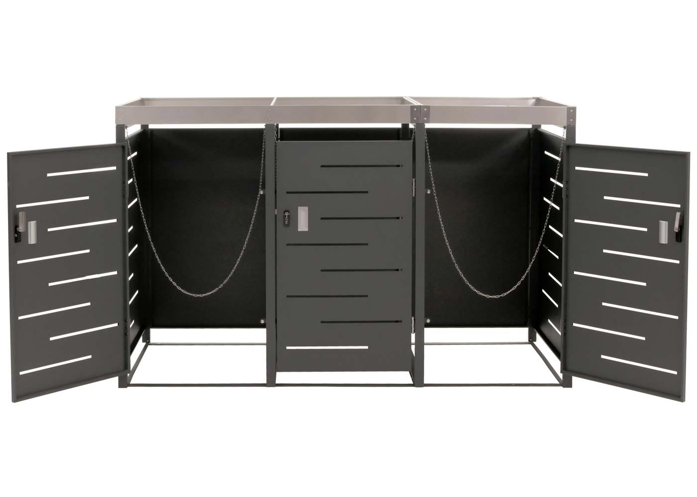 3-bakken kast MCW-H40, afvalbak, plantenbak roestvrij staal-metaal combinatie 78kg 125x198x84cm uitbreidbaar