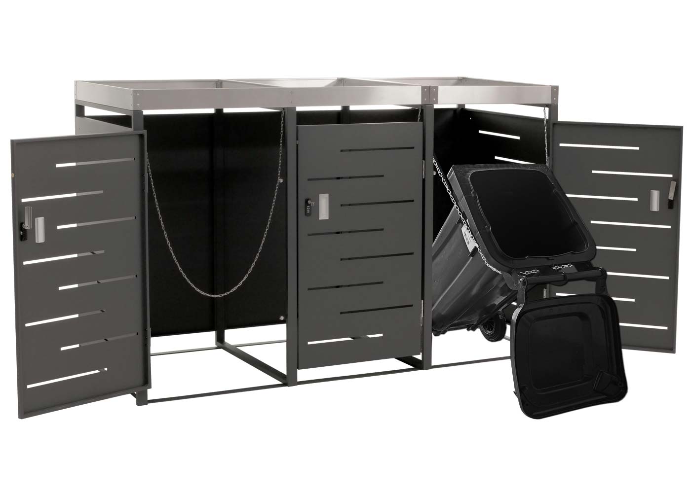 3-bakken kast MCW-H40, afvalbak, plantenbak roestvrij staal-metaal combinatie 78kg 125x198x84cm uitbreidbaar