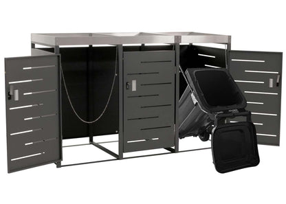 3-bakken kast MCW-H40, afvalbak, plantenbak roestvrij staal-metaal combinatie 78kg 125x198x84cm uitbreidbaar