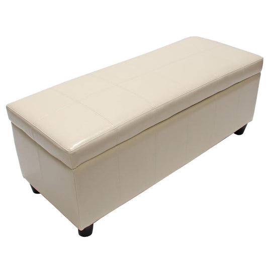 Opbergkist bankzitting Kriens, leer + kunstleer, 112x45x45cm MVG-gecertificeerd ~ crème