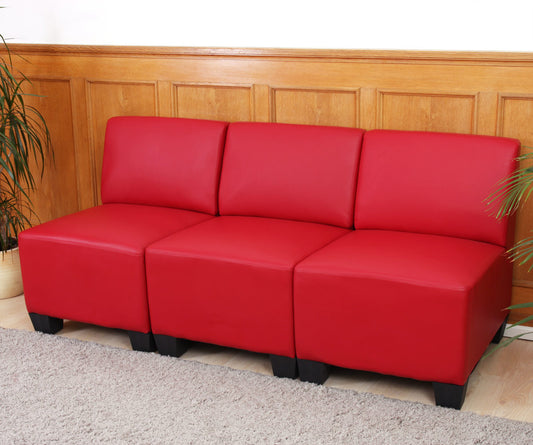 Modulaire 3-zitsbank Lyon, kunstleer ~ rood, zonder armleuningen