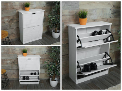Schoenenkantelaar MCW-K45, schoenenkast schoenenrek, 81x60x25cm 2 kleppen, MDF gemaakt van Paulownia ~ shabby white