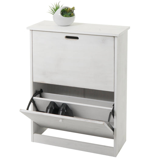 Schoenenkantelaar MCW-K45, schoenenkast schoenenrek, 81x60x25cm 2 kleppen, MDF gemaakt van Paulownia ~ shabby white