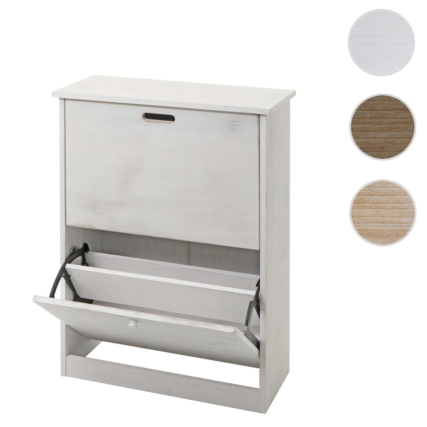 Schoenenkantelaar MCW-K45, schoenenkast schoenenrek, 81x60x25cm 2 kleppen, MDF gemaakt van Paulownia ~ shabby white