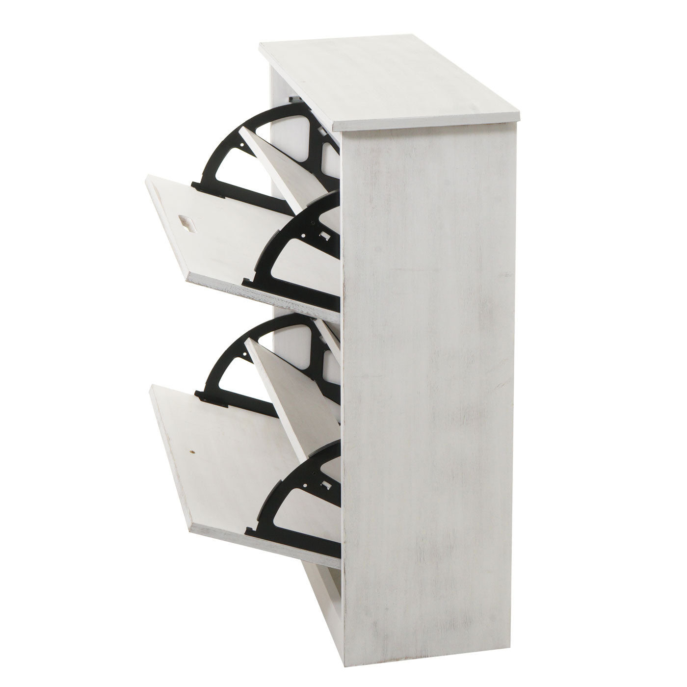 Schoenenkantelaar MCW-K45, schoenenkast schoenenrek, 81x60x25cm 2 kleppen, MDF gemaakt van Paulownia ~ shabby white