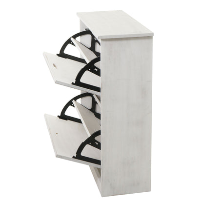 Schoenenkantelaar MCW-K45, schoenenkast schoenenrek, 81x60x25cm 2 kleppen, MDF gemaakt van Paulownia ~ shabby white