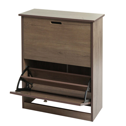 Schoenenkanon MCW-K45, schoenenkast schoenenrek, 81x60x25cm 2 kleppen, MDF gemaakt van paulownia ~ grijsbruin