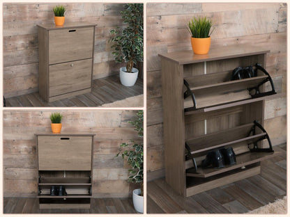 Schoenenkanon MCW-K45, schoenenkast schoenenrek, 81x60x25cm 2 kleppen, MDF gemaakt van paulownia ~ grijsbruin