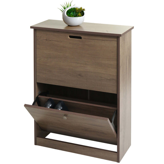 Schoenenkanon MCW-K45, schoenenkast schoenenrek, 81x60x25cm 2 kleppen, MDF gemaakt van paulownia ~ grijsbruin