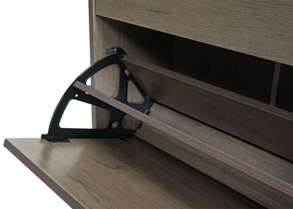 Schoenenkanon MCW-K45, schoenenkast schoenenrek, 81x60x25cm 2 kleppen, MDF gemaakt van paulownia ~ grijsbruin