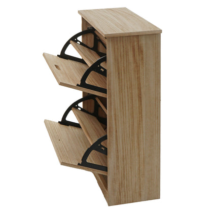 Schoenenkantelaar MCW-K45, schoenenkast schoenenrek, 81x60x25cm 2 kleppen, MDF gemaakt van paulownia ~ naturel bruin