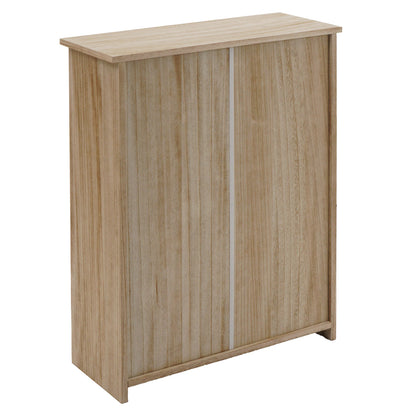 Schoenenkantelaar MCW-K45, schoenenkast schoenenrek, 81x60x25cm 2 kleppen, MDF gemaakt van paulownia ~ naturel bruin