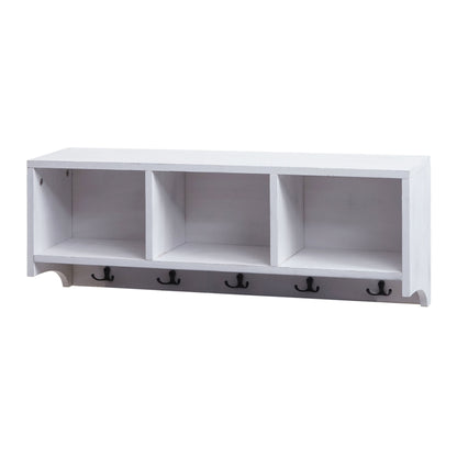 Wandkapstok MCW-K49, kapstok Wandkapstok Rek, 3 opbergvakken 5 haken 30x80x20cm hout ~ wit, shabby