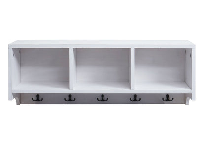 Wandkapstok MCW-K49, kapstok Wandkapstok Rek, 3 opbergvakken 5 haken 30x80x20cm hout ~ wit, shabby
