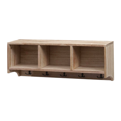 Wandkapstok MCW-K49, kapstok Wandkapstokplank, 3 opbergvakken 5 haken 30x80x20cm hout ~ natuurlijk bruin