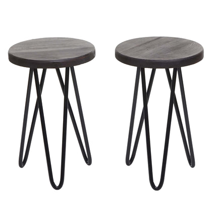 Set van 2 bijzettafels MCW-A80, nachtkastje salontafel, industrieel echt hout Ø25cm ~ donkerbruin