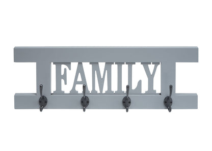Wandkapstok MCW-C60 Familie, kapstok, kapstokpaneel, shabby-look vintage 60x21cm ~ grijs-blauw