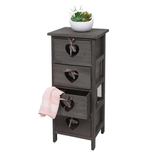 Forli ladekast, kast, 4 laden met hartjes 70x29x25cm, shabby look, vintage ~ grijsbruin